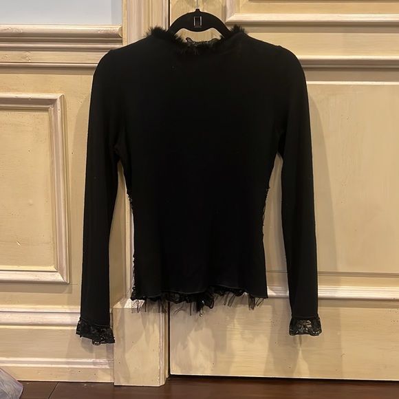 Women Black Faux Fur and Sequence Top Size M - Picture 4 of 5